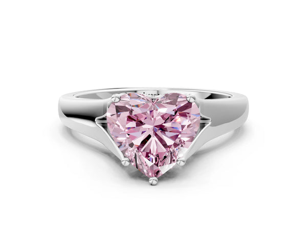 Platinum Heart-Shaped Cathedral Solitaire Engagement Ring Setting for Fancy Pink Center with Split Shoulders