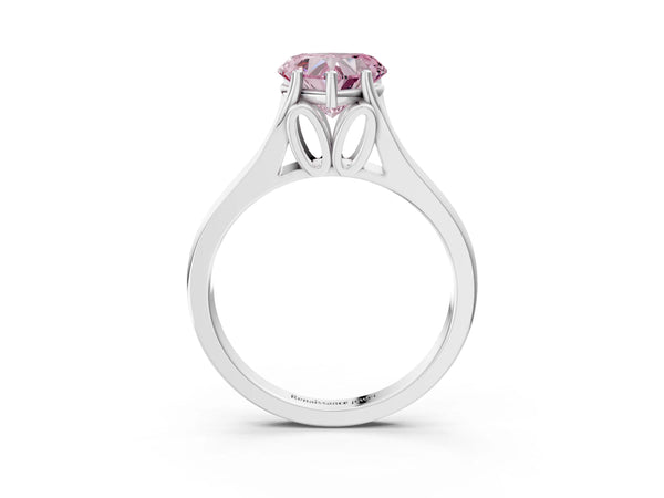 Platinum Heart-Shaped Cathedral Solitaire Engagement Ring Setting for Fancy Pink Center with Split Shoulders