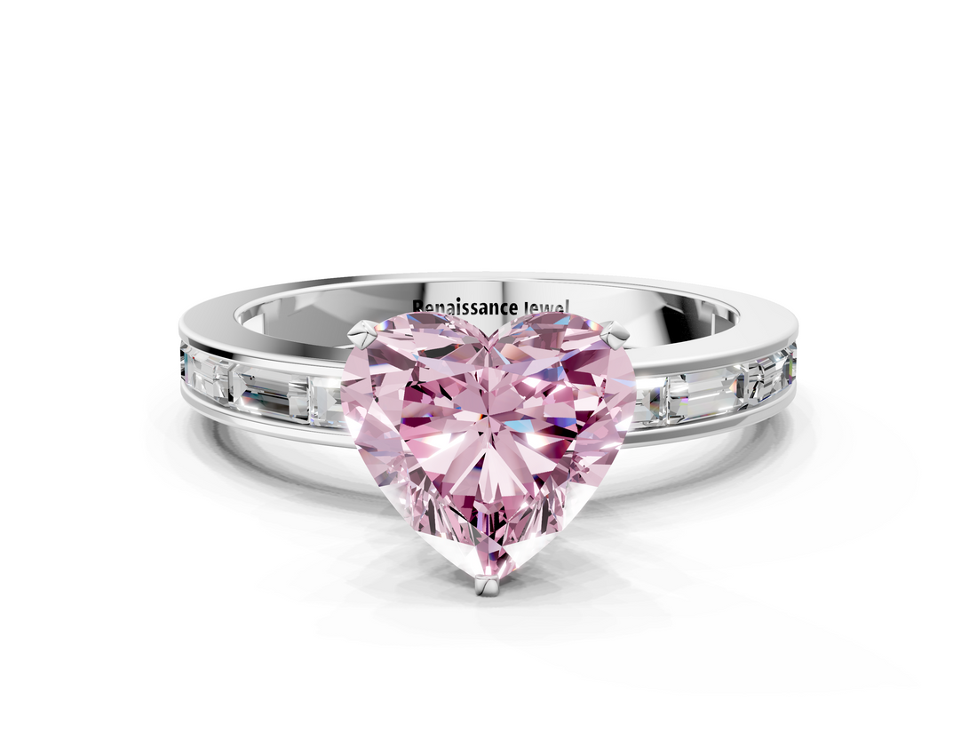 White gold Fancy Pink Heart  Solitaire Diamond Ring with Channel-Set Baguette Band and Four-Prong Setting_65