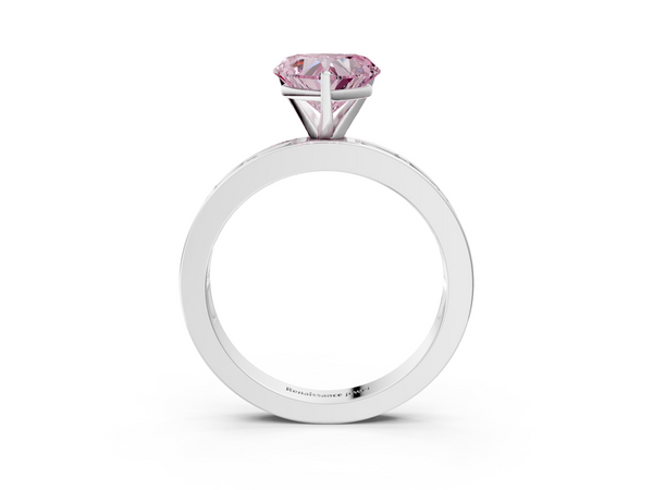 White gold Fancy Pink Heart  Solitaire Diamond Ring with Channel-Set Baguette Band and Four-Prong Setting