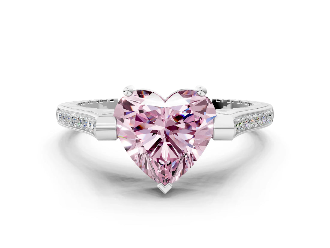 White gold Fancy Pink Heart  Solitaire Diamond Ring with Channel Set Band and Bezel Prong Setting_56
