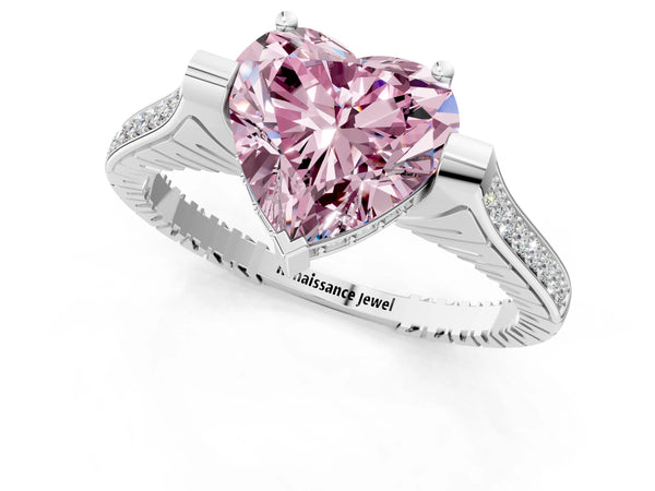 Platinum Heart-Shaped Vintage Cathedral Engagement Ring Setting for Fancy Pink Center