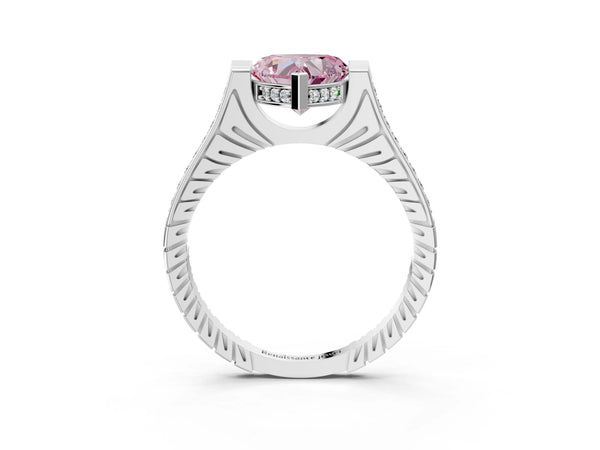 Platinum Heart-Shaped Vintage Cathedral Engagement Ring Setting for Fancy Pink Center