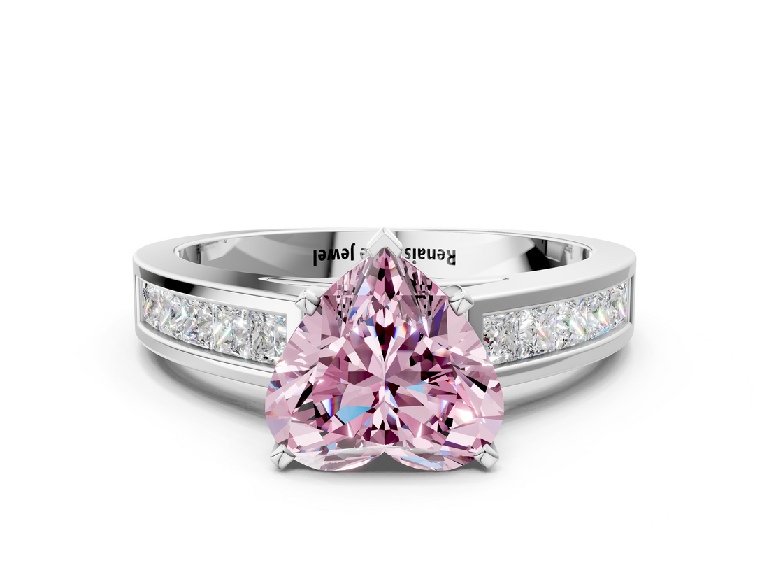 White gold Fancy Pink Heart  Solitaire Diamond Ring with Channel-Set Band and Four-Prong Setting_3