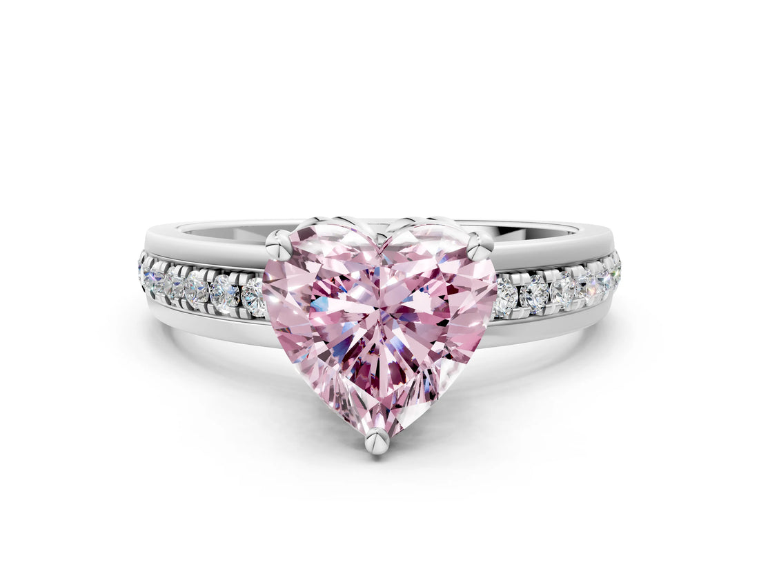 White gold Fancy Pink Heart  Solitaire Diamond Ring with Channel Set Band and Six-Prong Setting_48