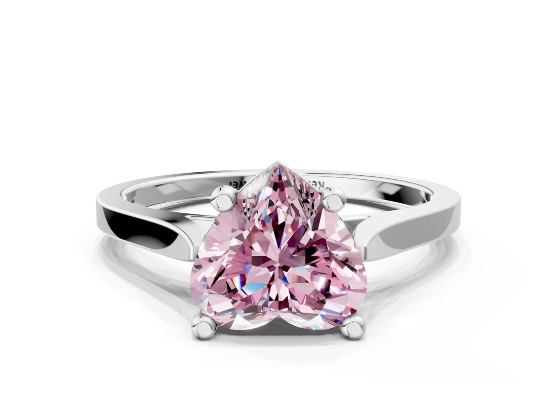 White gold Fancy Pink Heart  Solitaire Diamond Ring with Four-Prong Setting and Tapered Band 1