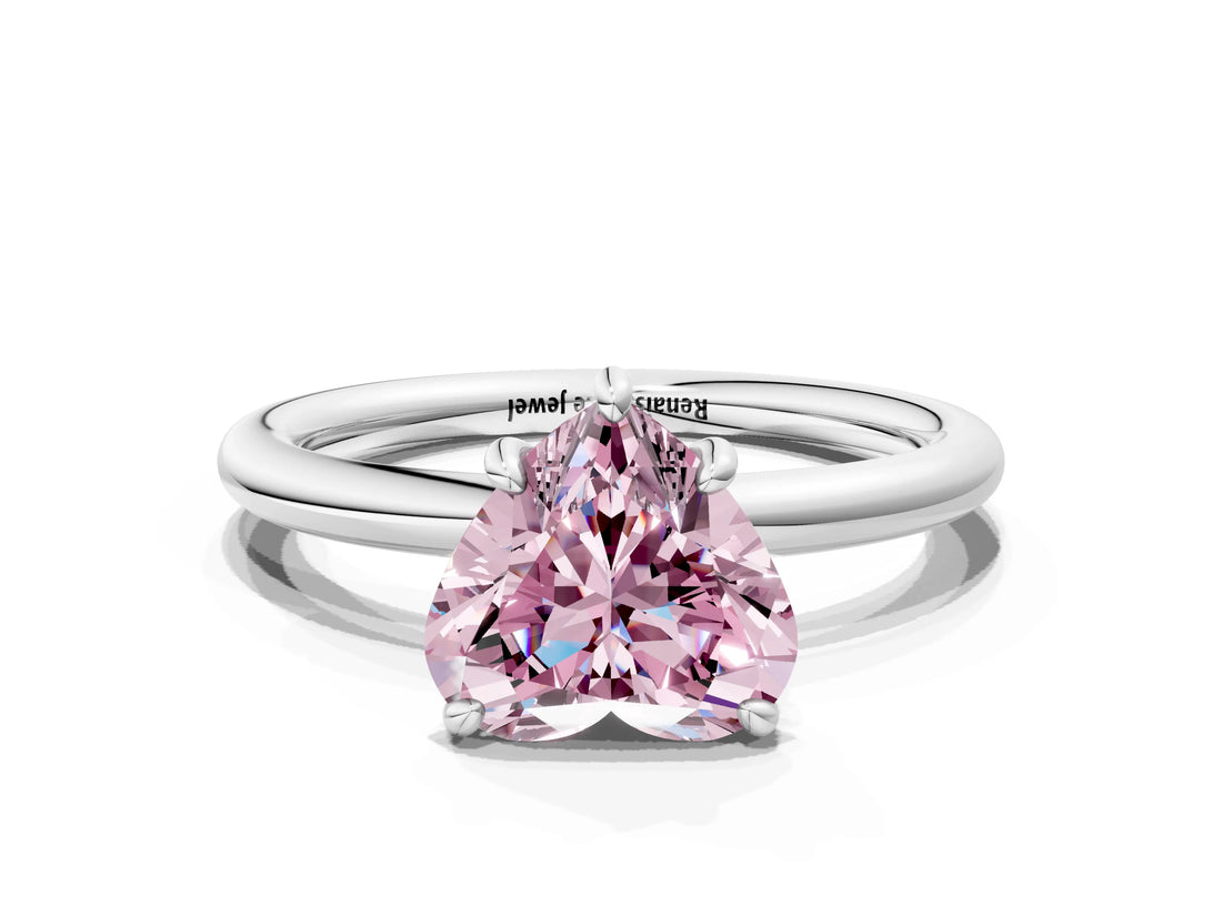 White gold Fancy Pink Heart  Solitaire Diamond Ring with Four-Prong Setting on a Plain Band_32