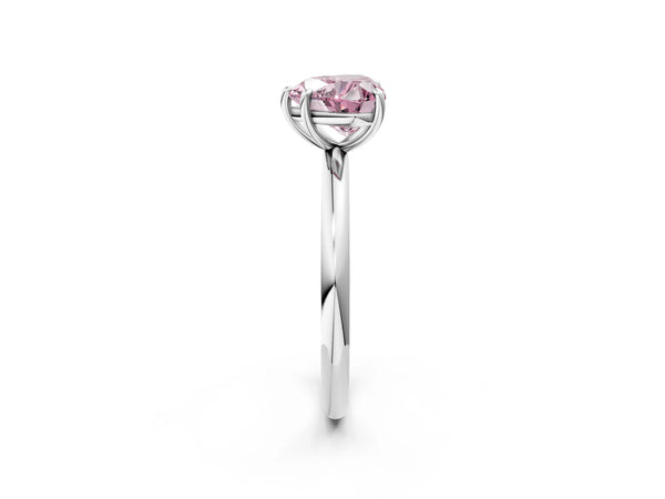 Platinum Fancy Pink Heart  Solitaire Diamond Ring with Four-Prong Setting on a Plain Band