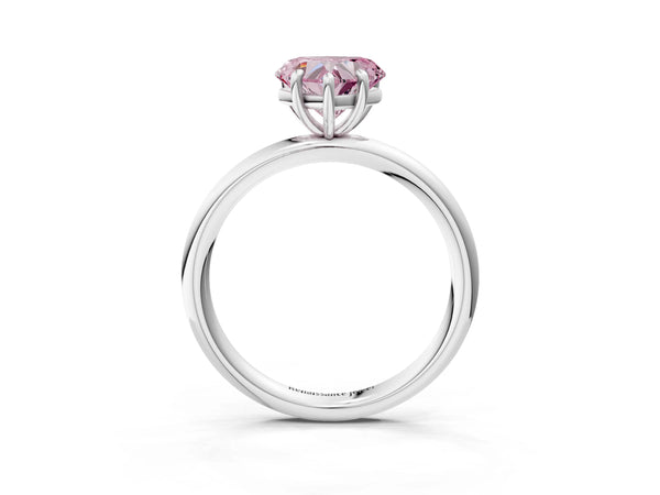 Platinum Fancy Pink Heart  Solitaire Diamond Ring with Four-Prong Setting on a Plain Band
