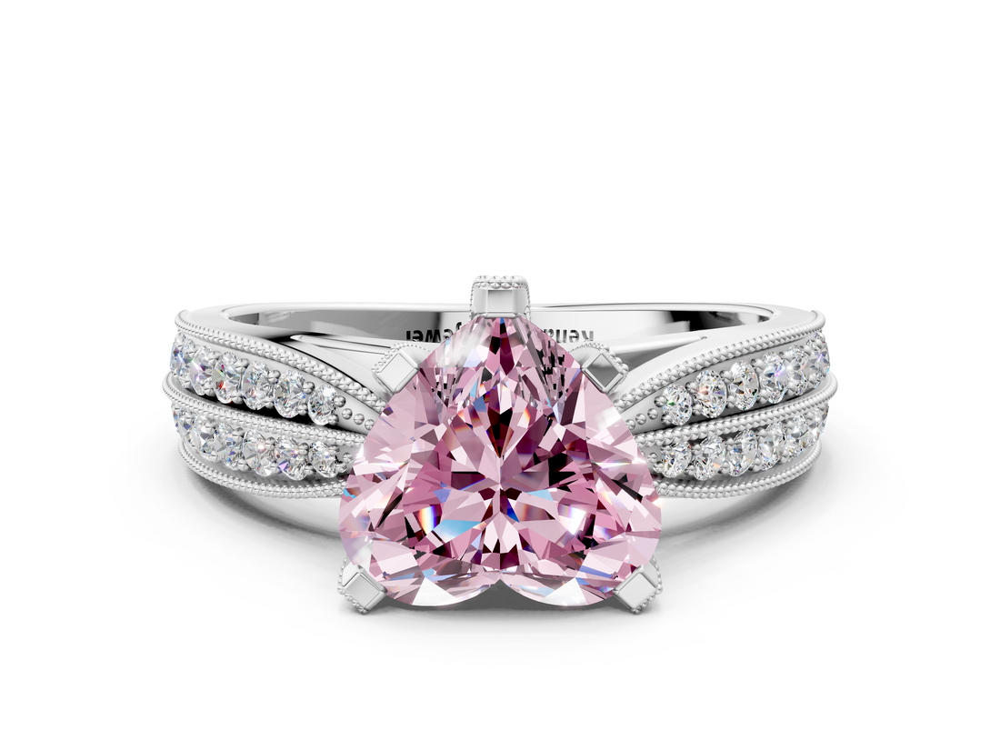 White gold Fancy Pink Heart  Solitaire Diamond Ring with Milgrain Pavé Band and Four-Prong Setting_51