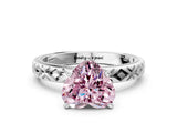 White gold Fancy Pink Heart  Solitaire Diamond Ring with Milgrain and Black Enamel X Pattern Band_65