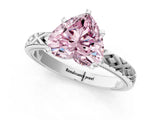 White gold Fancy Pink Heart  Solitaire Diamond Ring with Milgrain and Black Enamel X Pattern Band_66