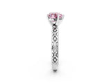 White gold Fancy Pink Heart  Solitaire Diamond Ring with Milgrain and Black Enamel X Pattern Band_67