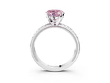 White gold Fancy Pink Heart  Solitaire Diamond Ring with Milgrain and Black Enamel X Pattern Band_68