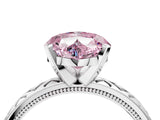White gold Fancy Pink Heart  Solitaire Diamond Ring with Milgrain and Black Enamel X Pattern Band_69