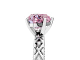 White gold Fancy Pink Heart  Solitaire Diamond Ring with Milgrain and Black Enamel X Pattern Band_70