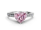 White gold Fancy Pink Heart  Solitaire Diamond Ring with Pavé Band and Four-Prong Setting_105