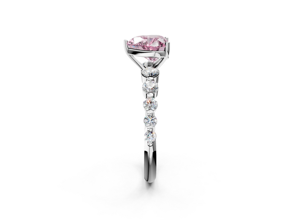 Platinum Heart-Shaped Graduated Side Stone Engagement Ring Setting for Fancy Pink Center