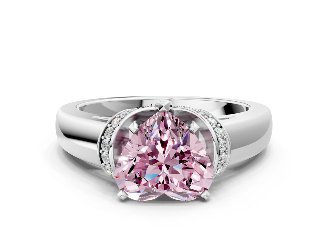 White gold Fancy Pink Heart  Solitaire Diamond Ring with Pave Band and Six-Prong Setting_69