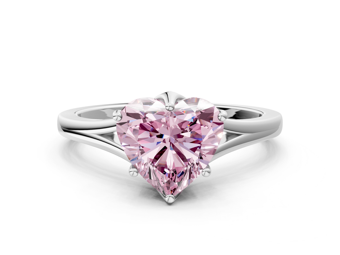 White gold Fancy Pink Heart  Solitaire Diamond Ring with Six-Prong Setting and Tapered Band_17