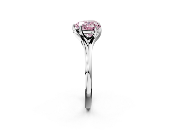 Platinum Fancy Pink Heart  Solitaire Diamond Ring with Six-Prong Setting and Tapered Band