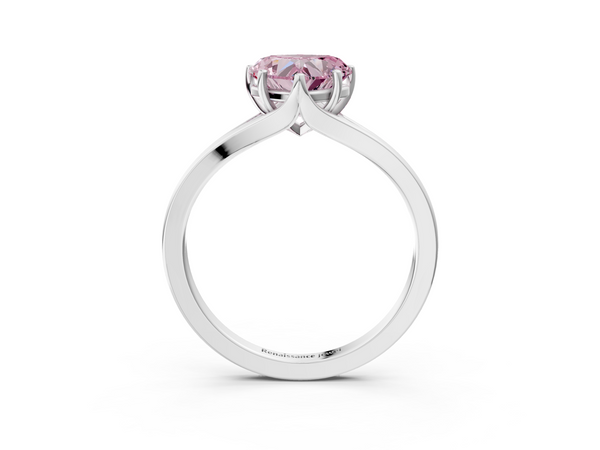 Platinum Fancy Pink Heart  Solitaire Diamond Ring with Six-Prong Setting and Tapered Band