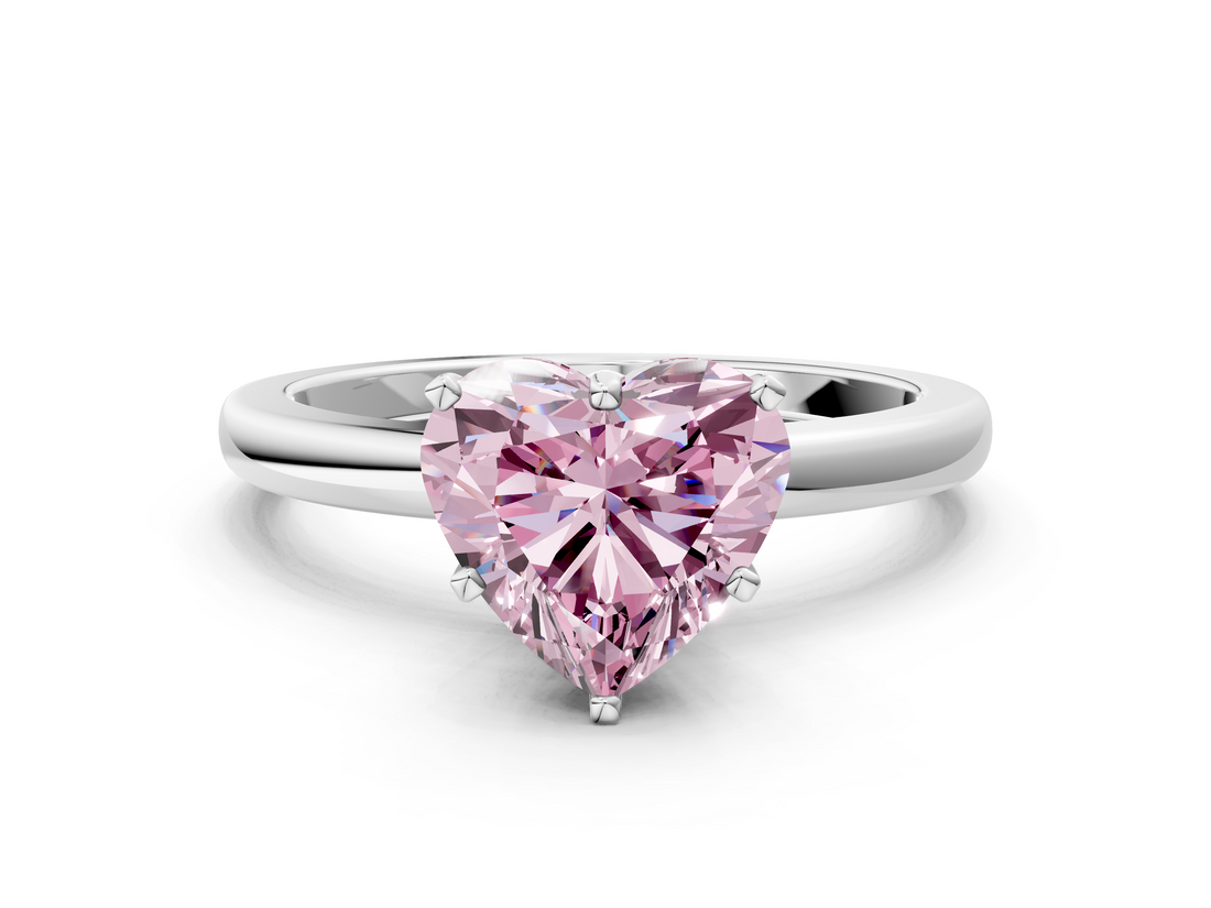 White gold Fancy Pink Heart  Solitaire Diamond Ring with Six-Prong Setting on a Classic Band_3