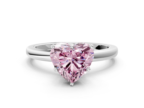 White gold Fancy Pink Heart  Solitaire Diamond Ring with Six-Prong Setting on a Classic Band