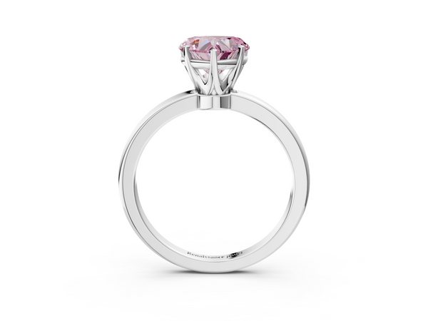 White gold Fancy Pink Heart  Solitaire Diamond Ring with Six-Prong Setting on a Classic Band