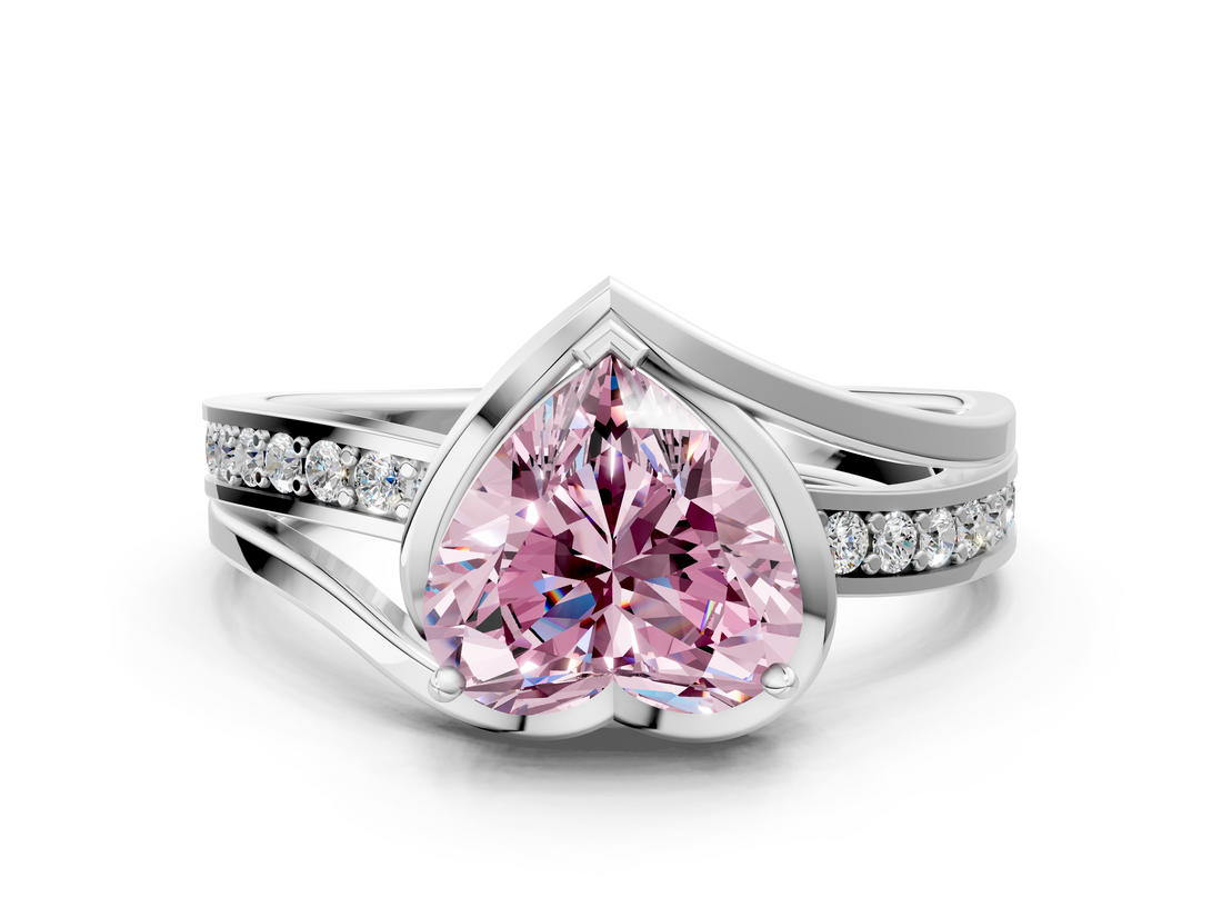 White gold Fancy Pink Heart  Solitaire Diamond Ring with Split Shank and Prong Setting_41