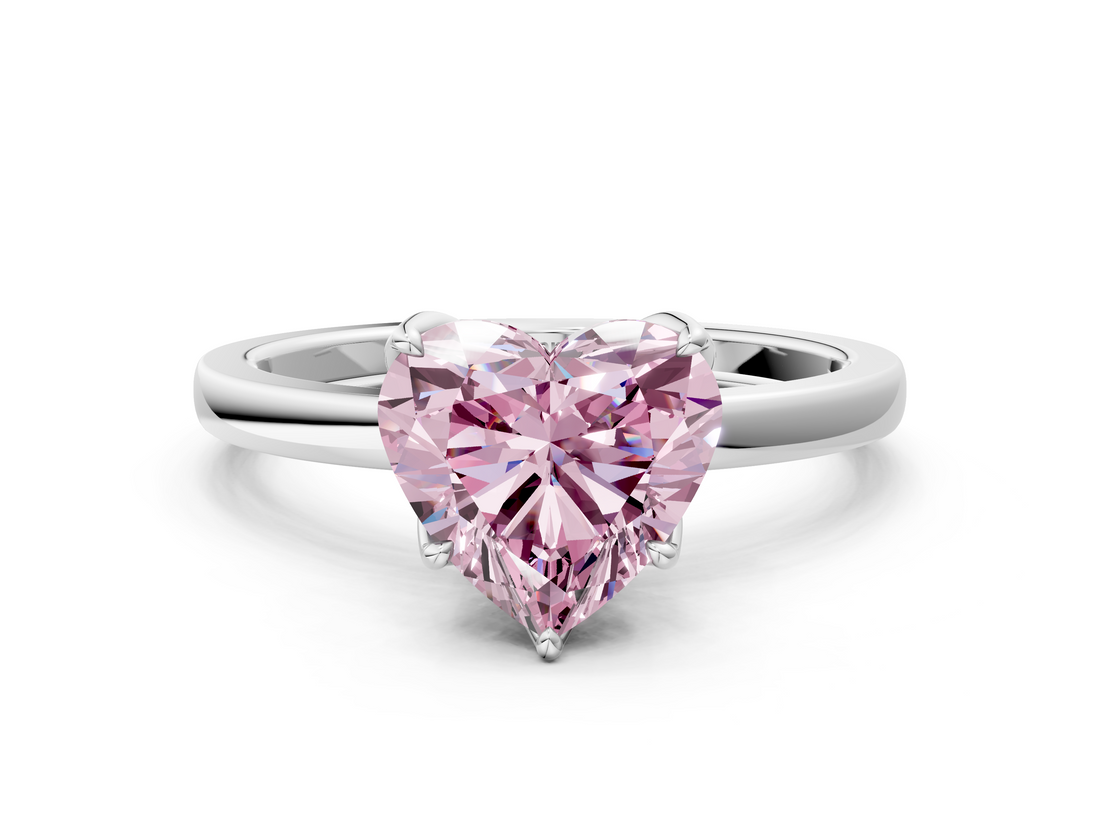 White gold Fancy Pink Heart  Solitaire Diamond Ring with Thin Band and Four-Prong Setting_3
