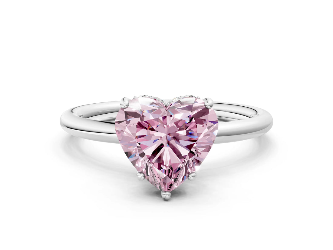 White gold Fancy Pink Heart  Solitaire Diamond Ring with a Classic Band and Four-Prong Setting