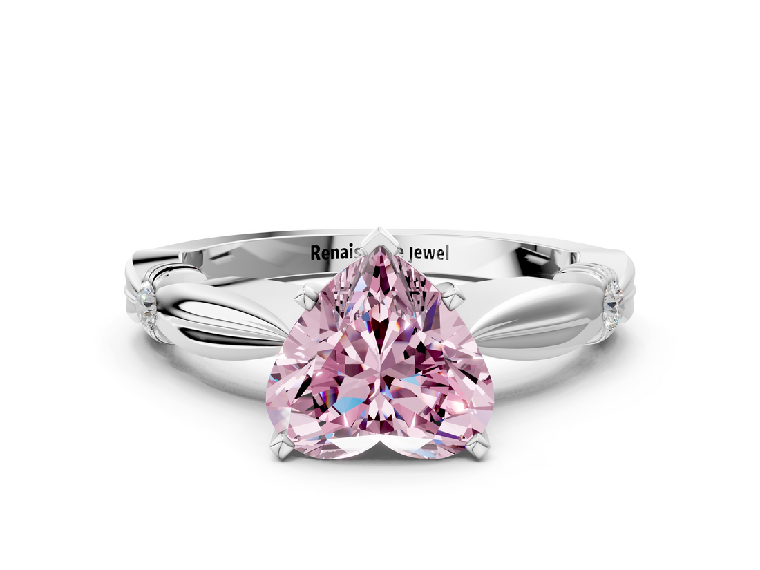 White gold Fancy Pink Heart  Solitaire Diamond Twisted Band with Four-Prong Setting_24