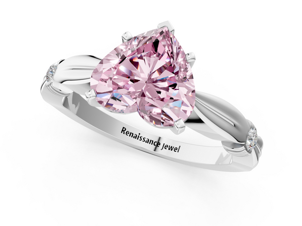 White gold Fancy Pink Heart  Solitaire Diamond Twisted Band with Four-Prong Setting