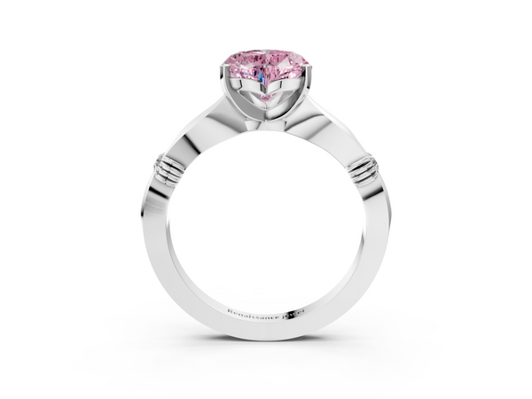White gold Fancy Pink Heart  Solitaire Diamond Twisted Band with Four-Prong Setting