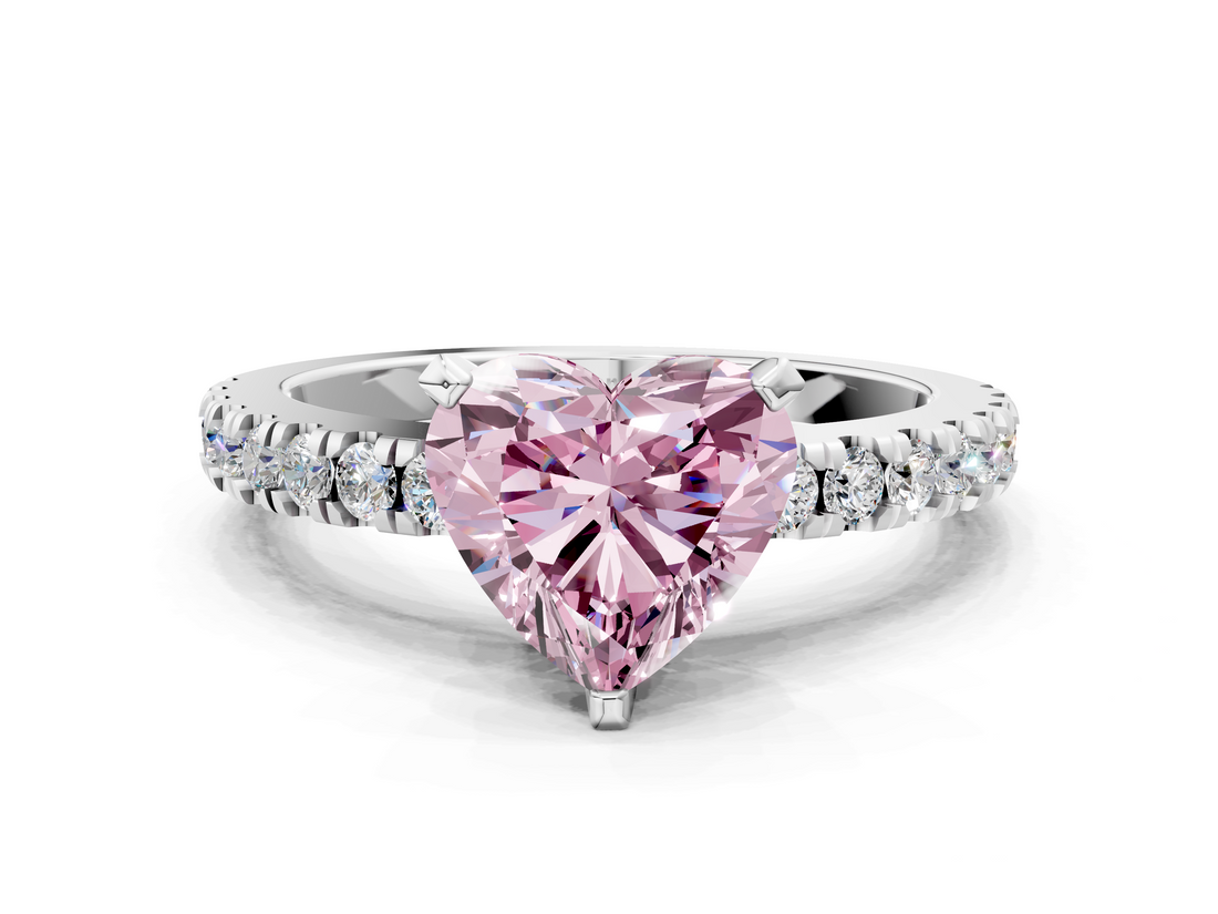 White gold Fancy Pink Heart  Solitaire Diamond with Pavé Band and Four-Prong Setting_63