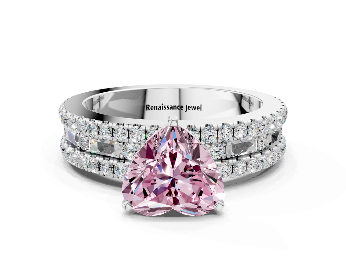 White gold Fancy Pink Heart  Solitaire Diamond with Pave and Channel Set Band_84