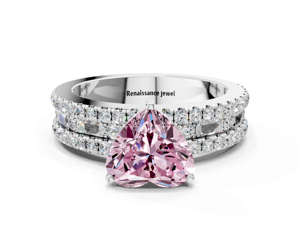 Platinum Fancy Pink Heart Cut Diamond Solitaire Ring with Pavé and Channel Set Band