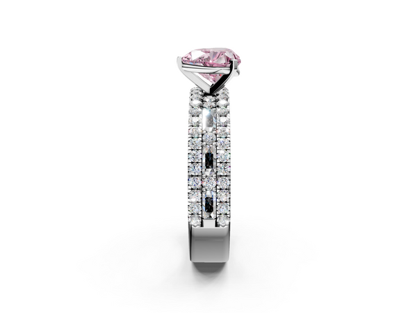 Platinum Fancy Pink Heart Cut Diamond Solitaire Ring with Pavé and Channel Set Band