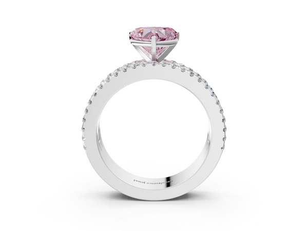 Platinum Fancy Pink Heart Cut Diamond Solitaire Ring with Pavé and Channel Set Band