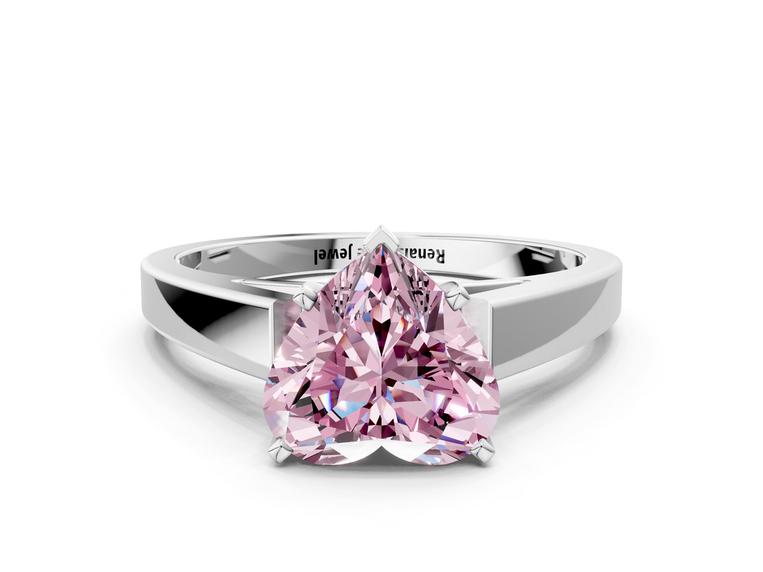White gold Fancy Pink Heart  Solitaire Engagement Ring with Four-Prong Setting and Tapered Band_3