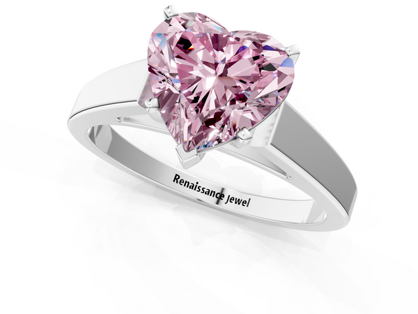 Platinum Fancy Pink Heart  Solitaire Engagement Ring with Four-Prong Setting and Tapered Band