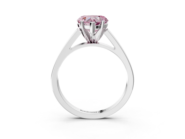 Platinum Fancy Pink Heart  Solitaire Engagement Ring with Four-Prong Setting and Tapered Band