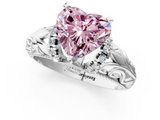White gold Fancy Pink Heart  Solitaire Filigree Engagement Ring with Halo and Prong Setting_58