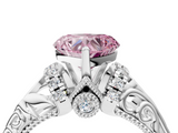 White gold Fancy Pink Heart  Solitaire Filigree Engagement Ring with Halo and Prong Setting_62