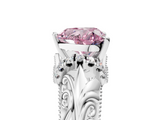 White gold Fancy Pink Heart  Solitaire Filigree Engagement Ring with Halo and Prong Setting_62