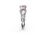 White gold Fancy Pink Heart  Solitaire Filigree Engagement Ring with Halo and Prong Setting_65