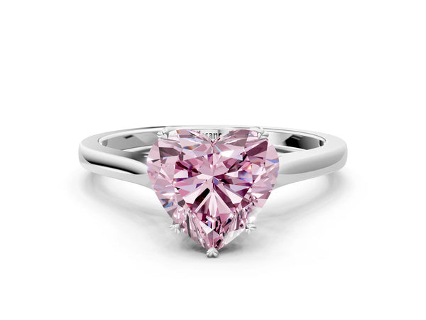White gold Fancy Pink Heart  Solitaire Heart Prong Engagement Ring with Tapered Band