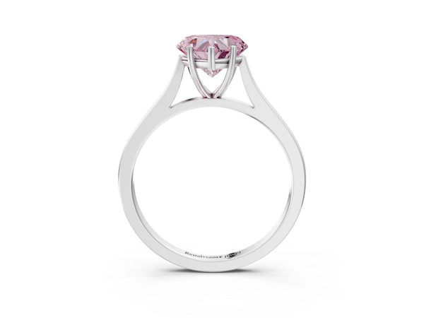 White gold Fancy Pink Heart  Solitaire Heart Prong Engagement Ring with Tapered Band