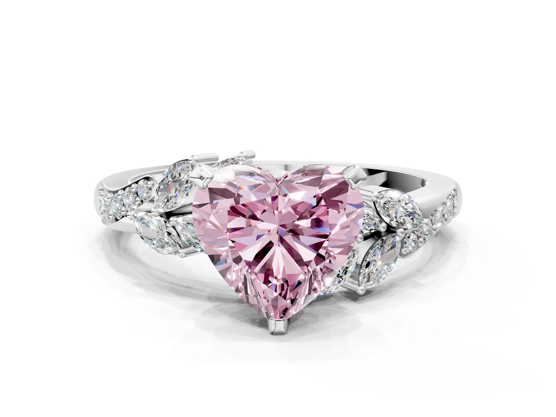 White gold Fancy Pink Heart  Solitaire Marquise Twist Band with Six-Prong Setting_45